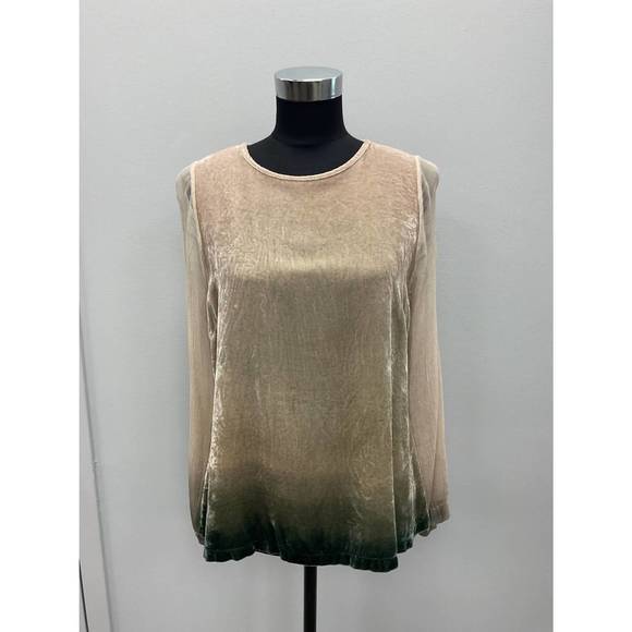 NEW VIVIANA UCHITEL olive ombre silk velvet blouse in taupe - Picture 1 of 4